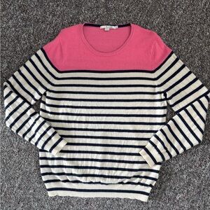 Boden Pink and Navy Striped Crew Neck Sweater 100% Cashmere